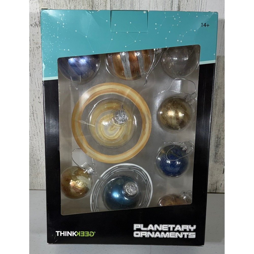 ThinkGeek Planetary Ornaments 9pc Set Multicolor Glass Solar System 2018